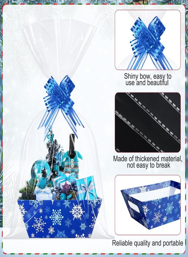 Pascliyna 12 Set Blue Christmas Baskets for Gift Empty 10x7 Inch, Winter Snowflake Gift Basket with Cellophane Bags, Christmas Basket to Fill with Bows Ribbons for Xmas Holiday Winter Wonderland Party Supplies - Image 4